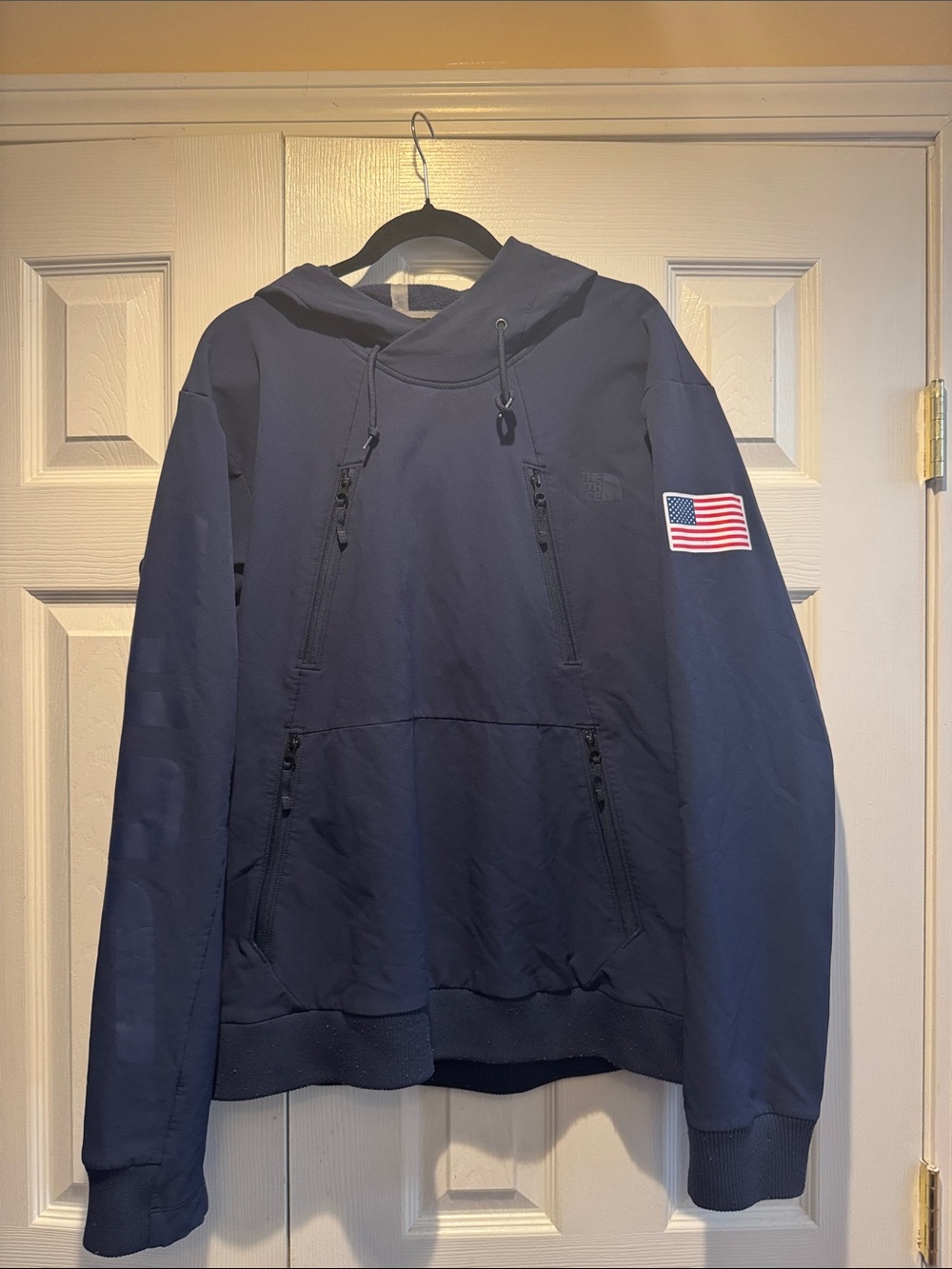 The North Face Men's Dark Navy Hooded Performance Jacket with Flag Patch